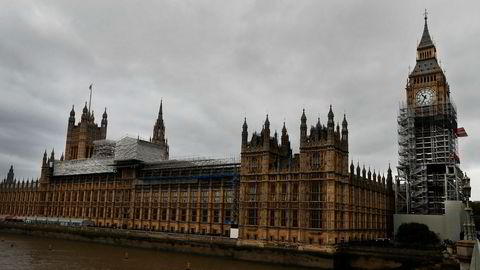 Scaffolding stands around the London landmark Big Ben, almost up to the clock face, in London, Wednesday, Oct. 11, 2017. A programme of essential works to conserve the Elizabeth Tower, the Great Clock and the Great Bell, also known as Big Ben is now estimated at 61 million pound as opposed to 29 million pound as estimated in spring 2016. (AP Photo/Kirsty Wigglesworth)