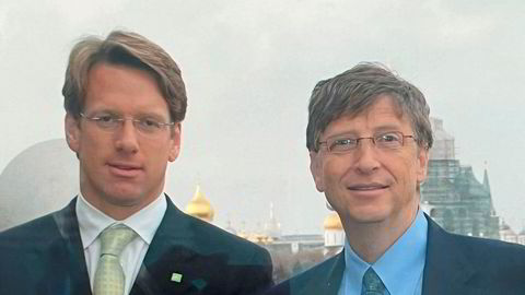 Birger Steen (t.v.) var Microsofts toppsjef i Russland i 2004–2009. Her avbildet med selskapets profilerte gründer Bill Gates, foran Kreml i Moskva.