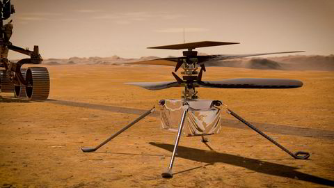 En Nasa-illustrasjon av minihelikopteret «Ingenuity».