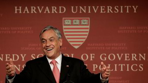 Sebastián Piñera vant valget i Chile. her taler han på Harvard University's Kennedy School of Government i september.