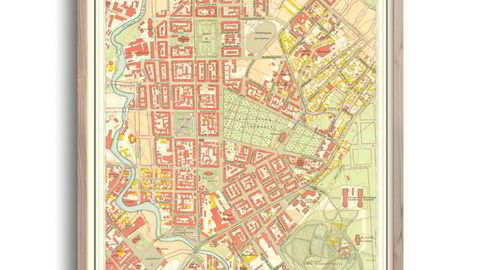 Kart og kompass. Tomannsforetaket Dapa Maps baserer sin forretningsmodell på produksjon av vegghengte kart over kundenes favorittsteder. Her Kristiania Oppmålingsvesens kart over Oslo – utsnitt er av Grünerløkka – fra 1921.
