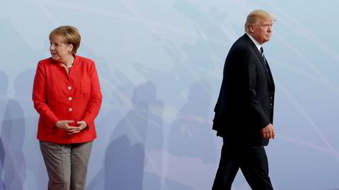 Tysklands statsminister Angela Merkel hilste på USA-president Donald Trump før første arbeidsmøte under G20-møtet i Hamburg fredag.