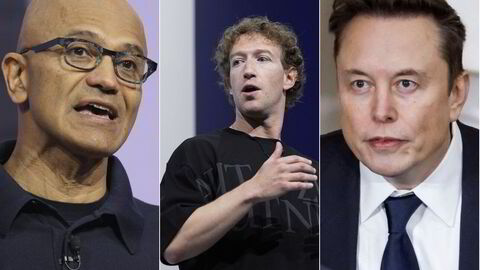 Microsofts Satya Nadella (fra venstre), Meta-sjef Mark Zuckerberg og Tesla-sjef Elon Musk la alle frem resultatene for fjerde kvartal.