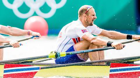 Olaf Tufte under B-finalen i dobbeltfirer under OL Tokyo.