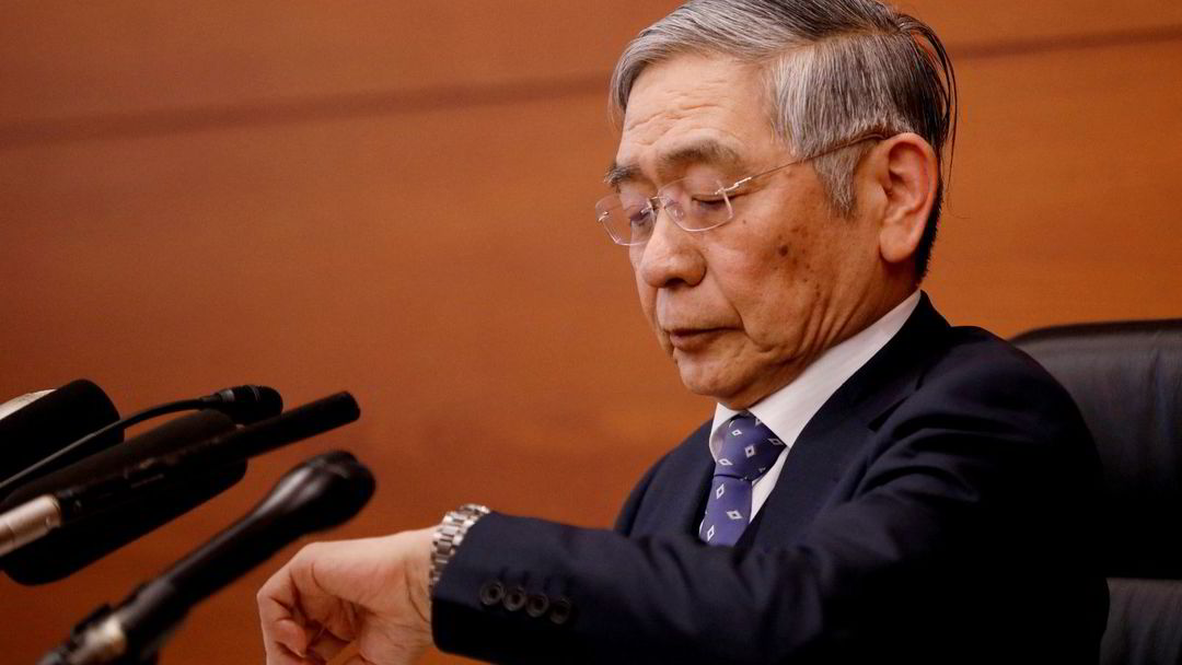 The stock market falls and the currency jumps after an unexpected move by the Bank of Japan