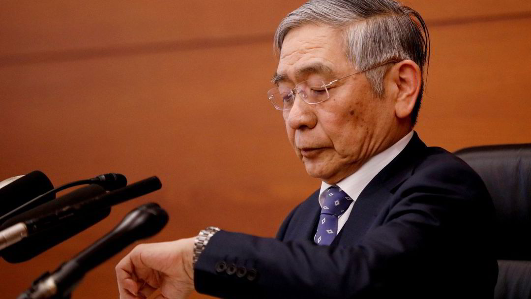 The stock market falls and the currency jumps after an unexpected move by the Bank of Japan