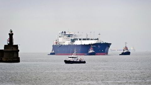 A Liquefied Natural Gas (LNG) tanker into the harbor area at the port of Zeebrugge, a major hub for the transshipment of LNG. The tanker was pictured in 2012.