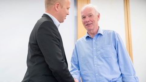 Per Olaf Lundteigen (til høyre) er ikke fornøyd med energipolitikken til partifellen, finansminister Trygve Slagsvold Vedum (Sp)