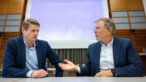 Investorene Ole Petter Kjerkreit og Peter Hermanrud presenterte et dystert scenario for næringseiendom under den årlige regnskapskonferansen til Forening for Finansfag på tirsdag.