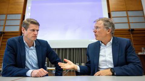 Investorene Ole Petter Kjerkreit og Peter Hermanrud presenterte et dystert scenario for næringseiendom under den årlige regnskapskonferansen til Forening for Finansfag på tirsdag.