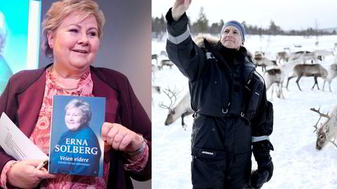 Erna Solberg med sin nye bok. Statsminister Jonas Gahr Støre besøker reindriftssamer i Karasjok.