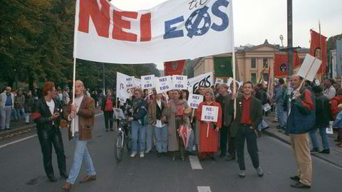 Det har vært protestert mot EØS-avtalen fra begynnelsen – her i 1992 – men avtalen har vært seiglivet.