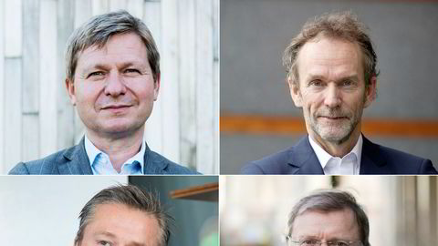 Profiler som (fra venstre øverst) kredittanalytiker Pål Ringholm, sjeføkonom Harald Magnus Andreassen, corporatesjef Ove Gusevik og sjefstrateg Peter Hermanrud gikk ut døren etter at bonusene var utbetalt, og startet hos konkurrenten Sparebank 1 Markets