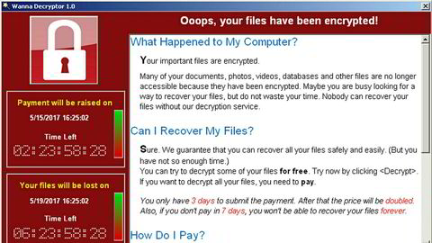 Slik opplevde mange verden rundt konskevensen av WannaCry-viruset. Bildet viser en skjermdump utført av antivirusselskapet Symantec.