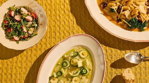 Italiensk inspirasjon. Råmarinert hvit fisk, en kjapp og fargerik reddiksalat, og hjemmelagde gnocchi på en mektig chèvrekrem står på dagens meny.