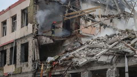 En skolebygning i Kramatorsk i Donetsk-regionen i Ukraina, ødelagt som følge av russiske rakettangrep 21. juli.