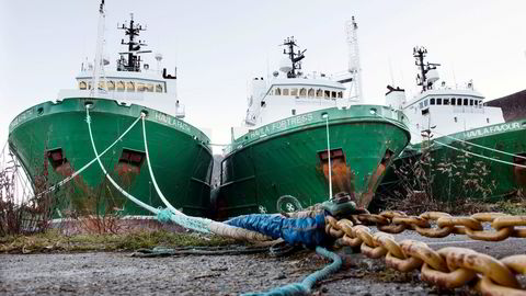 Det svinger i shipping. I 2016 lå disse skipene fra Havila i opplag på Moltustranda på Søre Sunnmøre. De siste fire ukene har Havila steget over 60 prosent på Børsen.