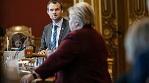 Statsminister Erna Solberg (H) og Krf-nestleder Kjell Ingolf Ropstad, her i en spørretime på Stortinget.