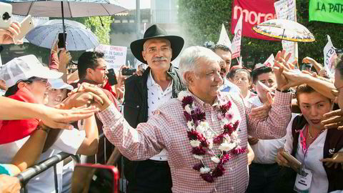 Venstrepopulisten Andrés Manuel López Obrador blir Mexicos president de neste seks årene. Her på et jublende valgmøte i Uruapana i Michoacán.