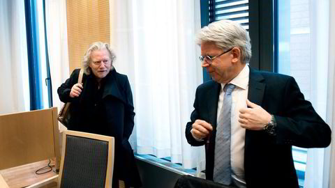 Morten Krogvold i Oslo tingrett. Her sammen med sin advokat Sverre Lilleng. Foto: Per Ståle Bugjerde