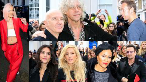 Band Aid 2014. Fra venstre etter klokken: Rita Ora, Midge Ure, Sir Bobo Geldof,Chris Martin, Jessie Ware, Ellie Goulding, Emeli Sande og Bono. Alle foto: John Phillips/Getty Images
