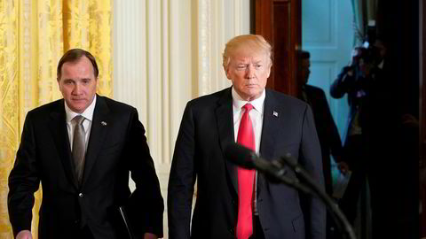President Donald Trump uttrykker skuffelse over Sveriges statsminister Stefan Löfven i saken om rapperen A$AP Rocky. Her er Trump og Löfven under sistnevntes besøk i Det hvite hus i mars i fjor.