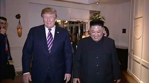 Stemningen mellom Donald Trump og Kim Jong-un var god her i Vietnam, som dette bildet fra en video som det nordkoreanske nyhetsbyrået KRT har sendt ut. Ingenting konkret kom ut av møtene i Vietnam i begynnelsen av mars.