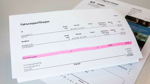 Etter DNs beregninger kan Telenor sitte igjen med over 330 millioner kroner i året fra papirfakturagebyrer. Her er en faktura fra Telenors Canal Digital med gebyr på 59 kroner.