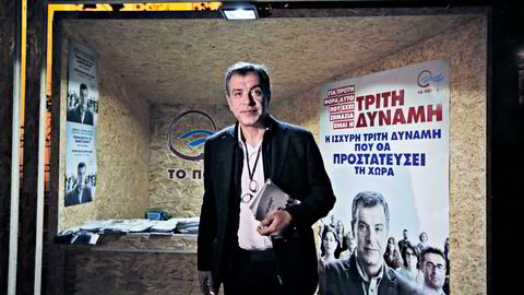 Leder av det nystartede senterpartiet To Potami, Stavros Theodorakis. Foto: Lefteris Pitarakis,AP/NTB Scanpix