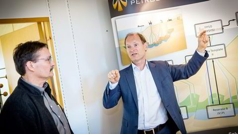PARTNERE. Viking Venture-sjef Erik Hagen (til høyre) henter investorer til Curtis Whitsons Petrostreamz. Foto: Ole Morten Melgård
