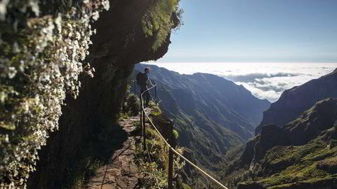 Luftige Madeira. – Dette bildet er tatt i nærheten av Pico Ruivo, det høyeste fjellet på Madeira. Stien var hugget rett inn i fjellet. Terrenget på øya var mye mer luftig enn det jeg hadde forventet – fra stien var det hundrevis av meter rett opp, og hundrevis av meter rett ned, og på enkelte steder hadde stien rast ut, noe som gjorde at man måtte følge alternative ruter. Madeira er en godt besøkt fotturdestinasjon, forteller Trygve Sunde Kolderup. Foto: Matti Bernitz