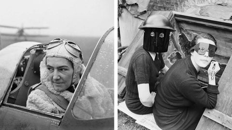 Anna Leska, Air Transport Auxiliary, Polish pilot flying a spitfire, White Waltham, Berkshire, England 1942 by Lee Miller © Lee Miller Archives, England 2015. All rights reserved. / Fire Masks, Downshire Hill, London, England 1941 by Lee Miller © Lee Miller Archives, England 2015. All rights reserved