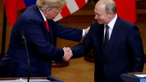 USAs president Donald Trump og den russiske presidenten Vladimir Putin under møtet i Helsinki i Finland i juli.