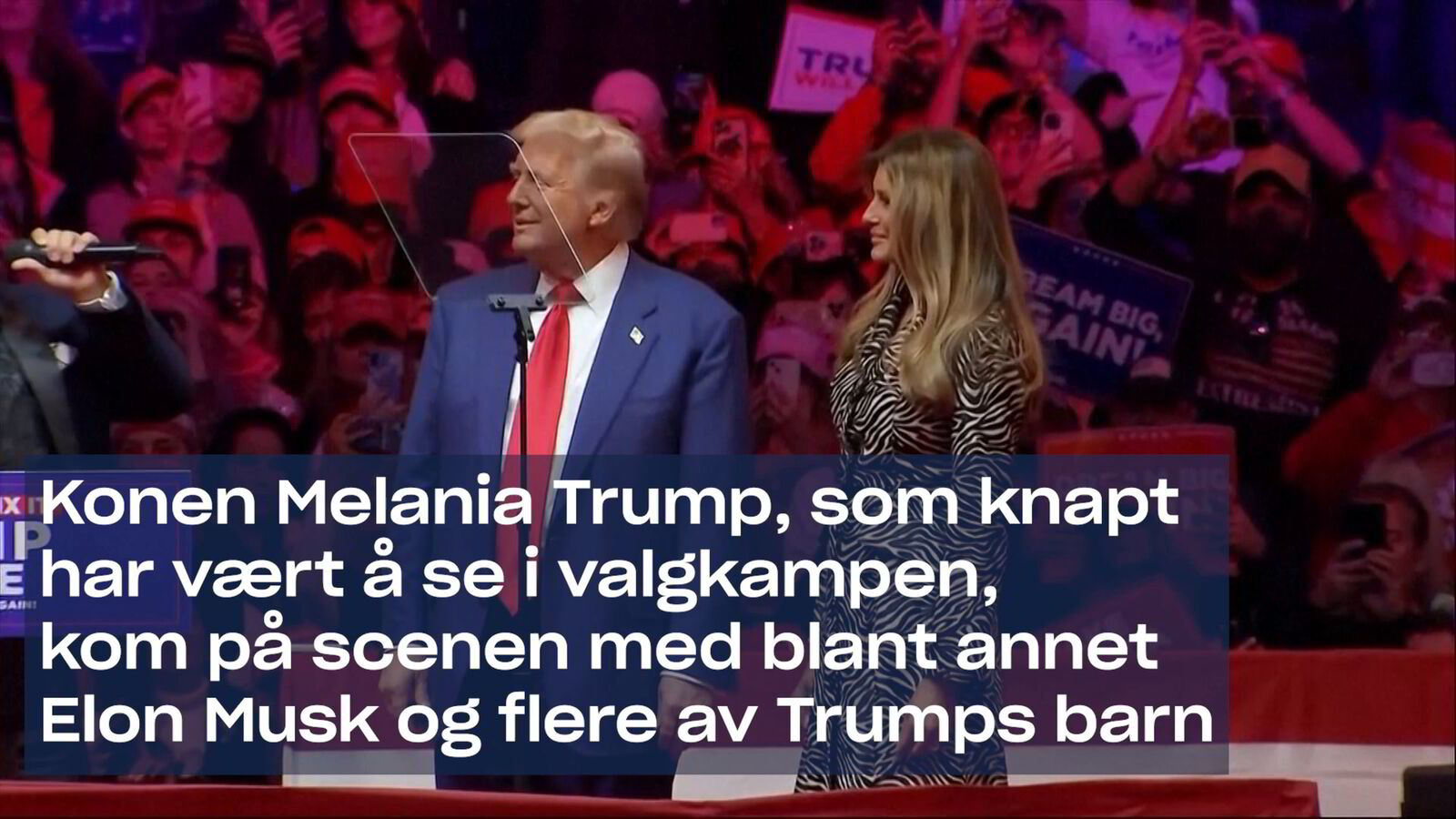 Trump i demokratenes høyborg med Melania, Musk og en komiker med rasistiske vitser