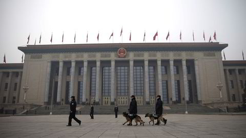 Det er i dette bygget, kalt Great Hall of the People, i Kinas hovedstad Beijing at det kinesiske kommunistpartiet avholder sine landsmøter. Det var her avgjørelsen om å investere mer i europeiske selskaper ble tatt i 2010. Foto: REUTERS/Kim Kyung-hoo/NTB Scanpix