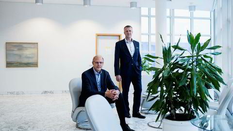 Morten Mauritzen, til venstre, er administrerende direktør i Point Resources fra og med i dag, mens Jan Harald Solstad, til høyre, går tilbake til partnerstillingen sin i HitecVision.