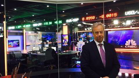 Øystein Olsen hos CNBC i London tirsdag. Foto: Norges Bank