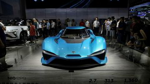 Avbildet er Nios elbil EP9 under en utstilling i Kina i august. Denne bilen kan akselerere fra 0–100 kilometer i timen på 2,7 sekunder.