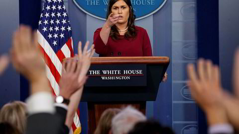 Det hvite hus' Pressesekretær Sarah Huckabee Sanders under den daglige pressebrifingen ved Det hvite hus tirsdag. Foto: AP / NTB scanpix