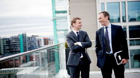 Hos advokatfirmaet Schjødt har partner Knut Smith-Erichsen (til høyre) tatt imot flere bedrifter med børsplaner etter nyttår. Her med administrerende partner Dag S. Kaada.