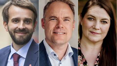 Her er tre av de mest sentrale personene i styringen av Argentum de siste årene. Fra venstre tidligere næringsminister Jan Christian Vestre (Ap), Argentum-topp Espen Langeland og nåværende næringsminister Cecilie Myrseth (Ap).