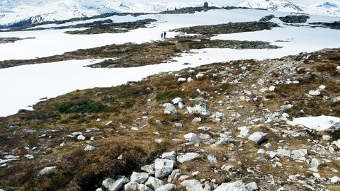 Snøen ligger fortsatt i målområdet for Molden Opp. Løpsleder John Ingvar Bukve håper solskinn og dugnadsarbeid skal gi motbakkeløpet en så snøfri trasé som mulig. Foto: John Ingvar Bukve