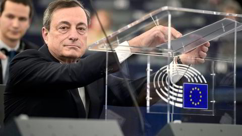 Den europeiske sentralbanken, her ved sentralbanksjef Mario Draghi, er blant sentralbankene som prøver å få fart i økonomien ved å holde styringsrenten ned mot null. Foto: Patrick Hertzog/AFP/NTB Scanpix