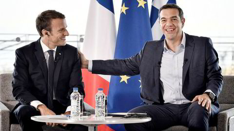 Statsminister Alexis Tsipras (til høyre) har en formidabel oppgave foran seg når Hellas fremover skal klare seg uten krisehjelp. Her sammen med Frankrikes president Emmanuel Macron, som besøkte Aten i september i fjor.