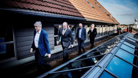 Jan Mikal Heiberg (fra venstre), Peder Sortland, Svein Arild Killingland og Thor Otto Lohne har betalt over en milliard kroner for nye ti prosent av gasseksportanlegget Nyhamna.