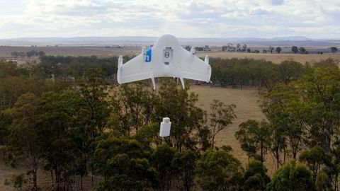En av Google Xs droner under en prøvetur. Foto: Scanpix