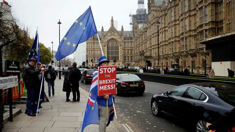 Brexit-motstander Steve Bray fra Wales protesterte utenfor parlamentet torsdag.