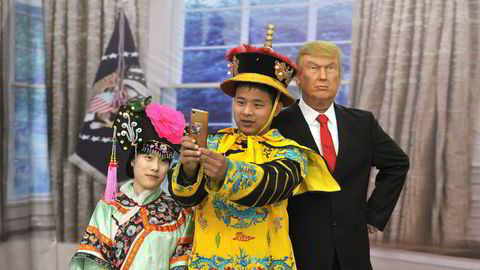 Familieselskapet til USAs president Donald J. Trump har fått godkjent 38 ulike merkenavn i Kina - på alt fra hoteller til massasjeinstitutter som inneholder Trump-navnet. Trump er populær hos kineserne - som her fra en utstilling ved et kjøpesenter.