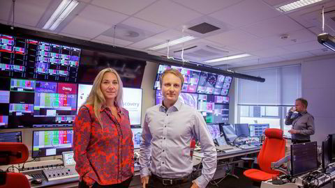 Administrerende direktør Tine Austvoll Jensen i Discovery Networks Norway og nordisk kommunikasjonsdirektør Espen Skoland i Discovery Networks.