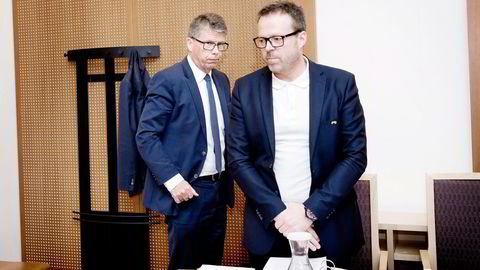 Leif Arne Langøy (til venstre) mener rettssaken handler om småpenger. Det var troverdigheten han kjempet for. Her med daglig leder Kaj Bang Westre i NMK Eiendom. Foto: Elin Høyland